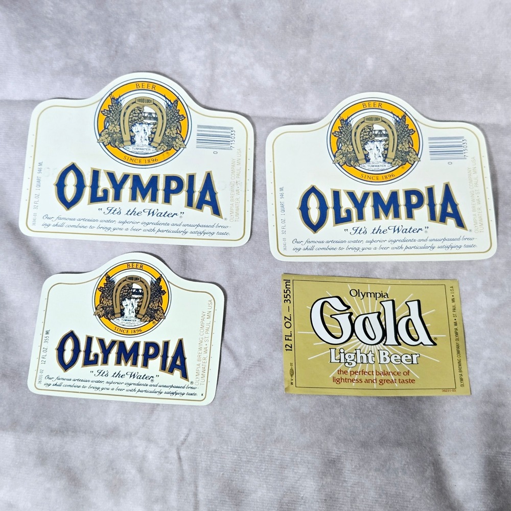 Olympia It's The Water Beer Labels Tumwater‎ Olympia Brewing Lot of 4